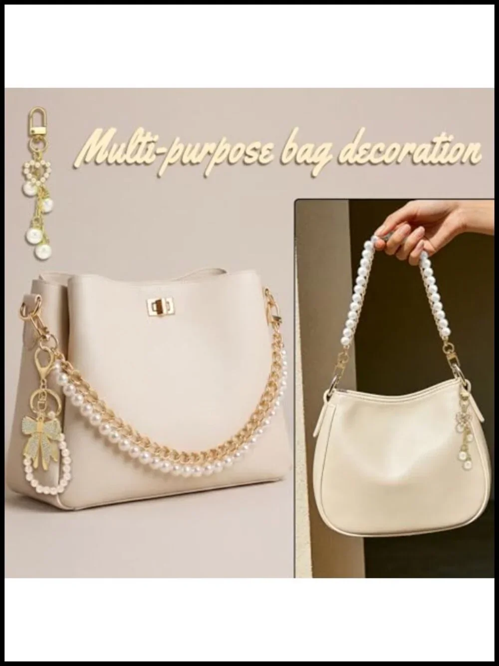 3 Pcs Leopard Pearl Bow Bag Charms Purse Straps Extender Chain Set